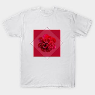 Red Peony Flower in a Diamond Design T-Shirt